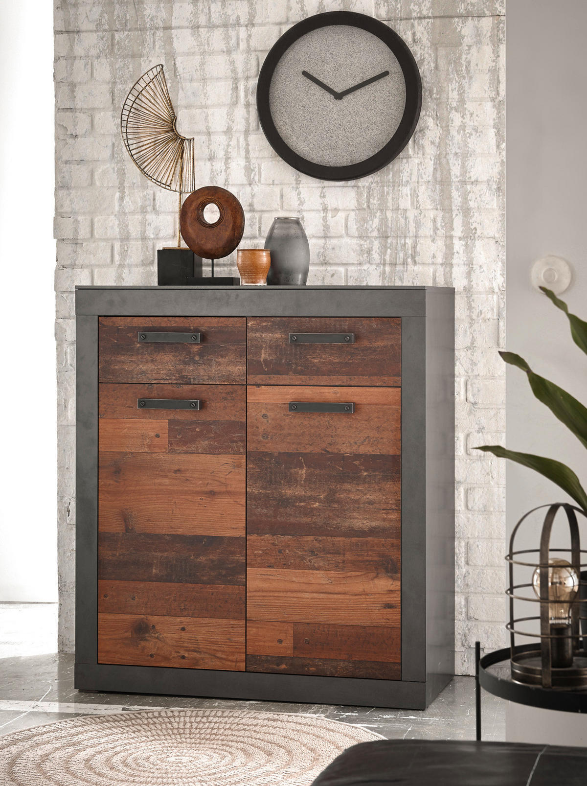 KOMMODE Old Used Wood Shabby Design mit grau, 92 x 104 cm - Dunkelgrau/Braun, Holzwerkstoff/Kunststoff (92/104/40cm) - Furn.Design