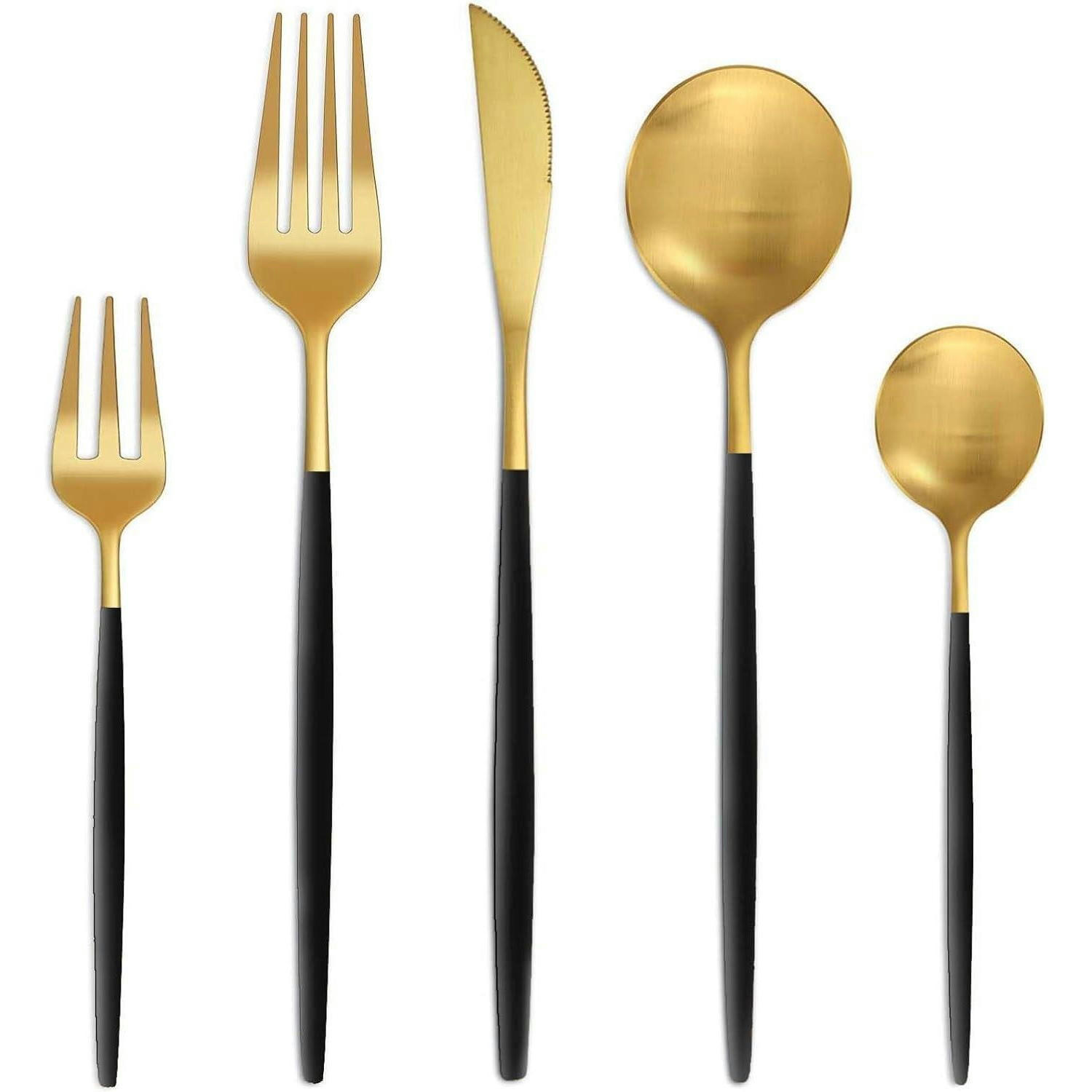 BESTECKSET 30-teilig Schwarz Gold Matt - Multicolor, Metall