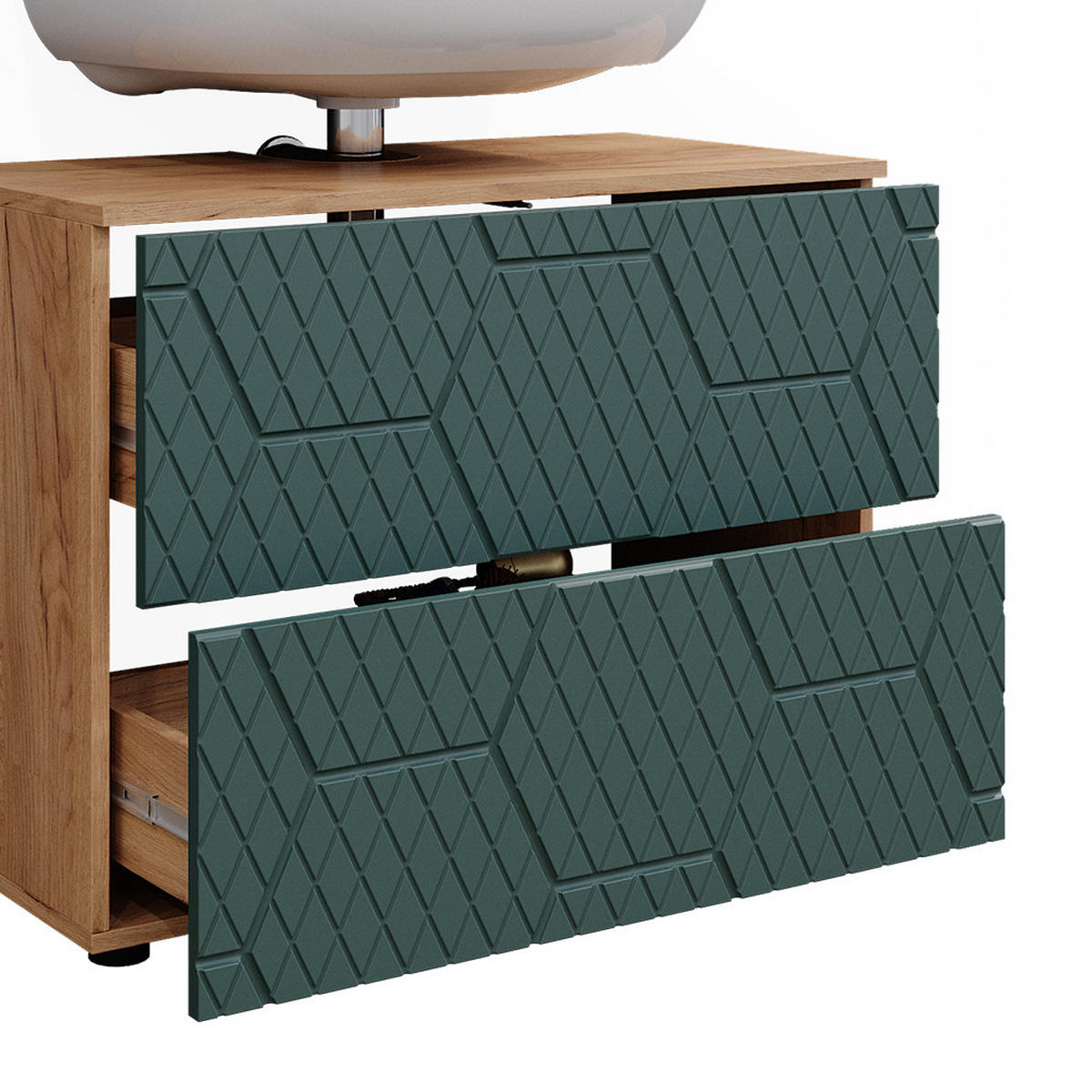 BADMÖBEL-SET Irma Grün 2 Teile, Unterschrank 80 cm - Eiche Wotan/Grün, Holzwerkstoff (80/58.6/41cm) - Vicco