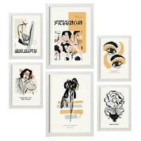 POSTER Set Mit 6 In Schwarzer Tinte Freiheit Kunstdrucke Im Skizzenstil Für Innenarchitektur A3 & A4 Weißer Rahmen - Weiß, Papier (29/3cm) - Nacnic