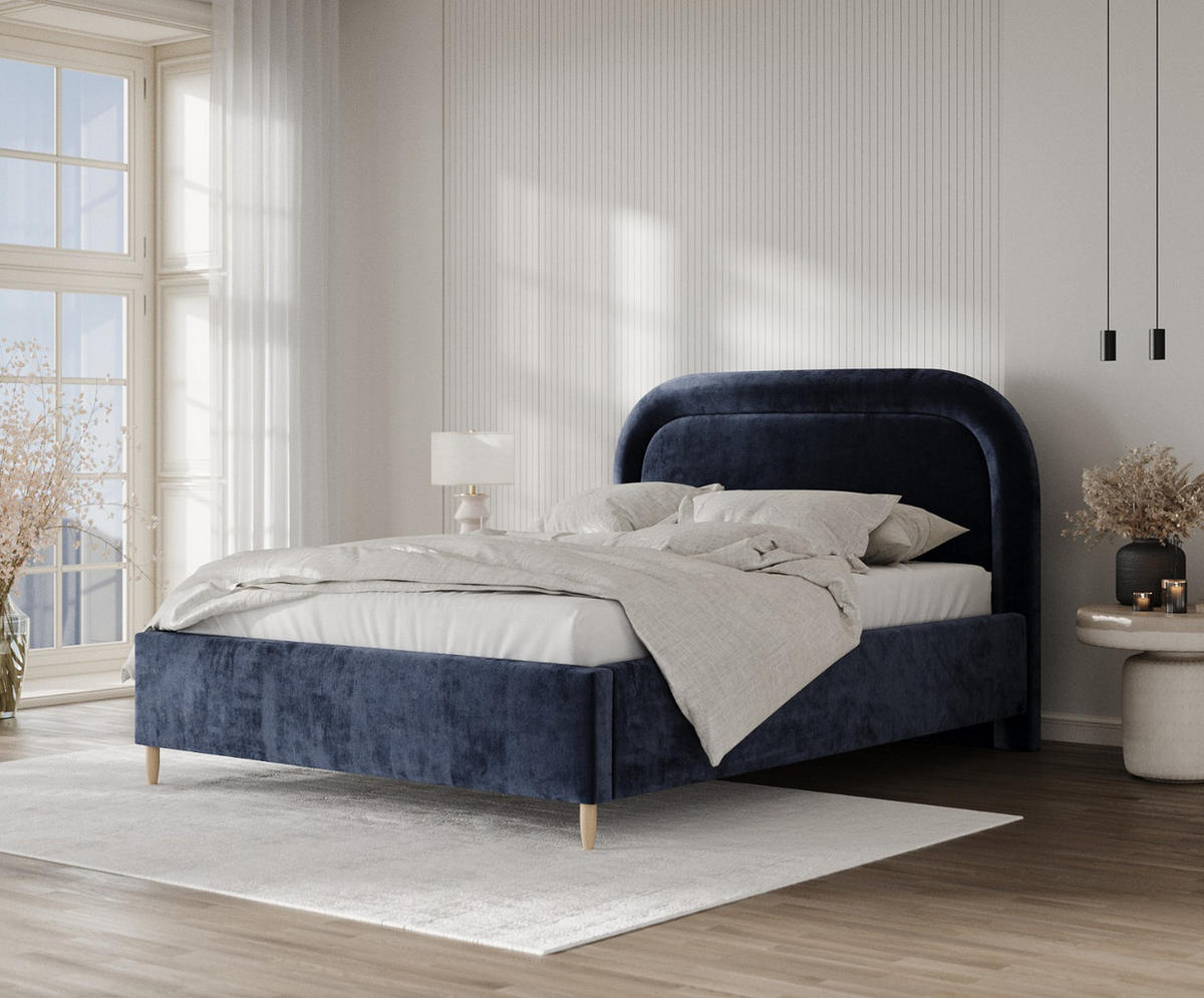 POLSTERBETT Zoya 120/200 cm Marineblau im Lotta Stoff - Naturfarben/Dunkelblau, Holz/Holzwerkstoff (120/200cm) - AltaBeds