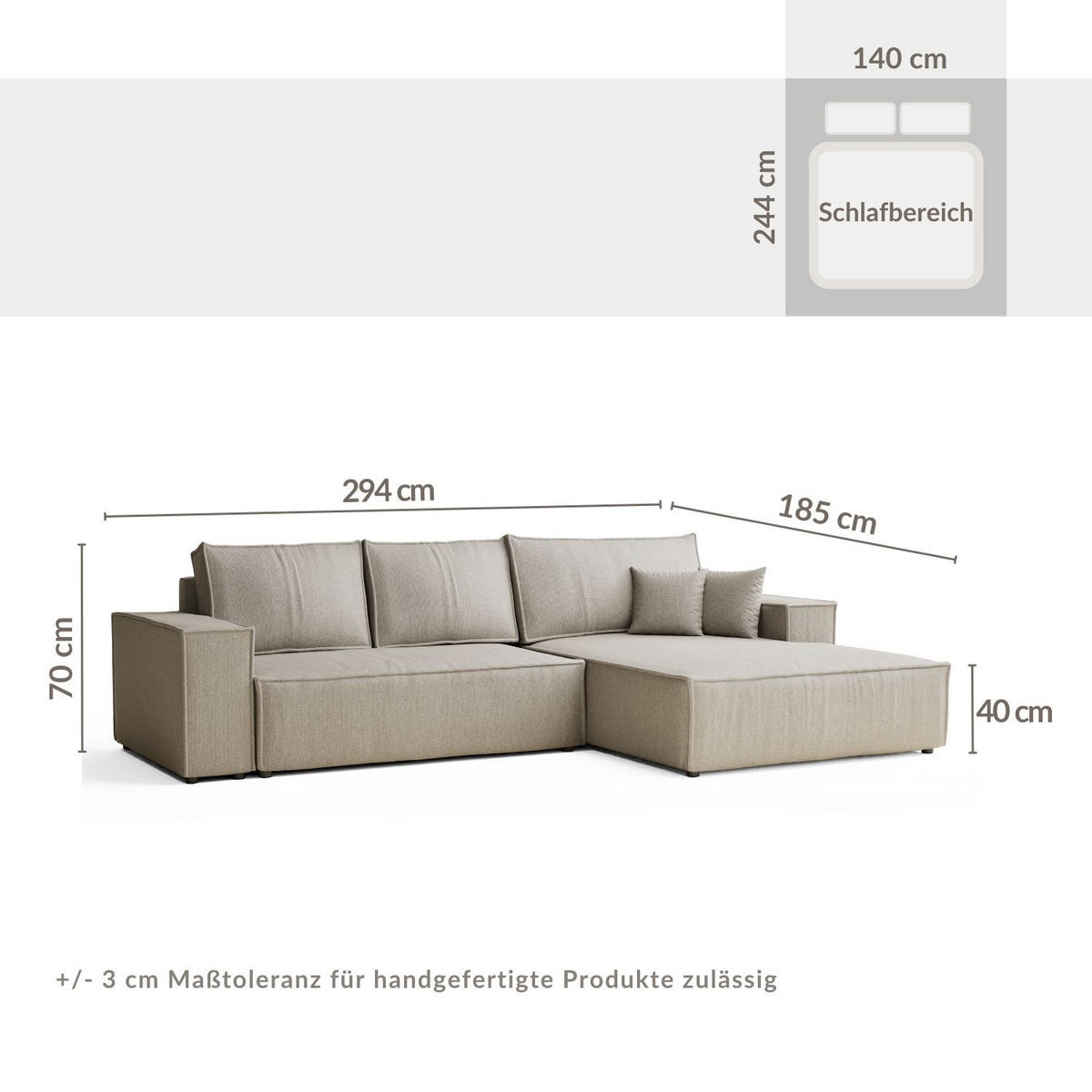 ECKSOFA MIT SCHLAFFUNKTION Maze Hellbraun Webstoff - Hellbraun/Schwarz, Holz/Holzwerkstoff (294/185cm) - Maison de Reve