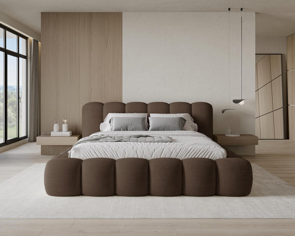 POLSTERBETT 180x200 mit Bettkasten, Lattenrost und Kopfteil, Poso Cord-Stoffbezug Braun - Braun, Holz (180/200cm) - Chilly