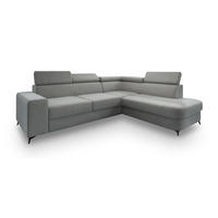 ECKSOFA ALVORO R-S Hellgrau Velours-Stoff mit Schlaffunktion - Hellgrau, Holz (253/190cm) - MASSENO
