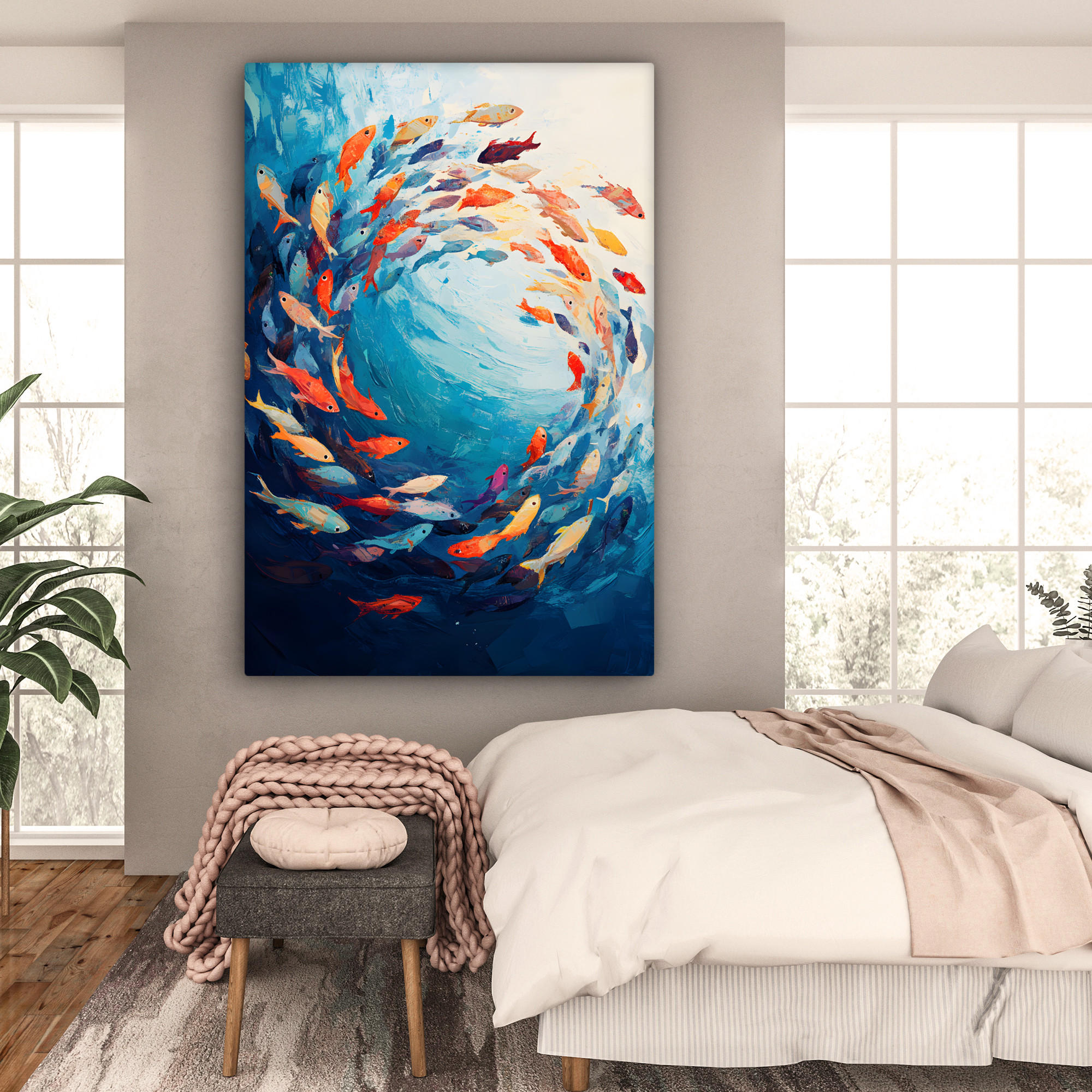 LEINWANDBILD Meer - Fische - Bunt - Dynamisch 90x140 cm - Hellblau, Textil (90/140cm) - MuchoWow