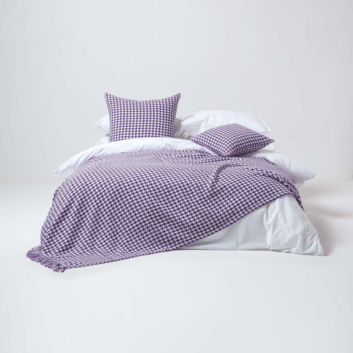 ÜBERWURF 225/255 cm, Hahnentritt-Muster - Lila, Textil (225/255cm) - Homescapes