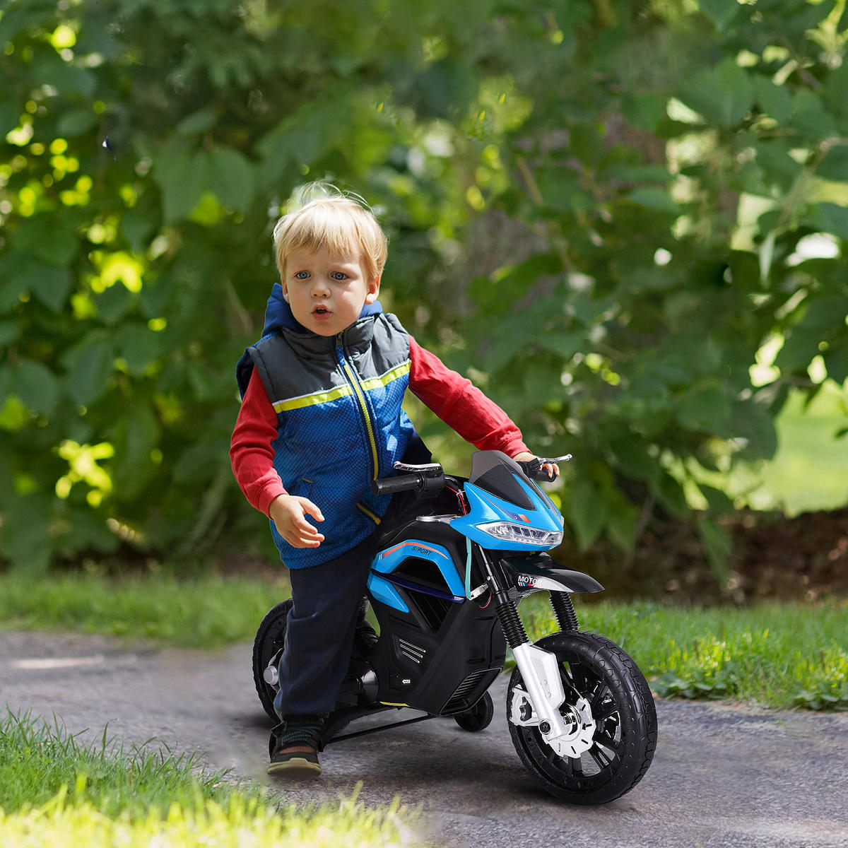 ELEKTRO-MOTORRAD DE-12990 mit Stützrädern Blau - Blau, Kunststoff (105/52/62cm) - ComfortXL