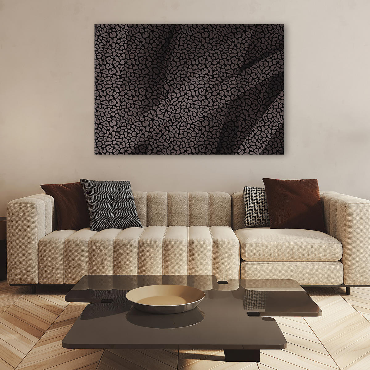 WANDBILD pelfpatches muster leopard - Grau, Textil (60/40cm) - Feeby