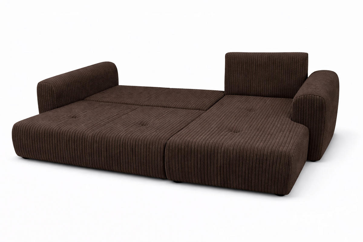 ECKSOFA Mit Schlaffunktion Und Bettkasten, Sofa L-Form Bingo L, Cordstoff Poso, Braun, Rechts - Braun, Holz (250/142cm) - Kaiser Möbel