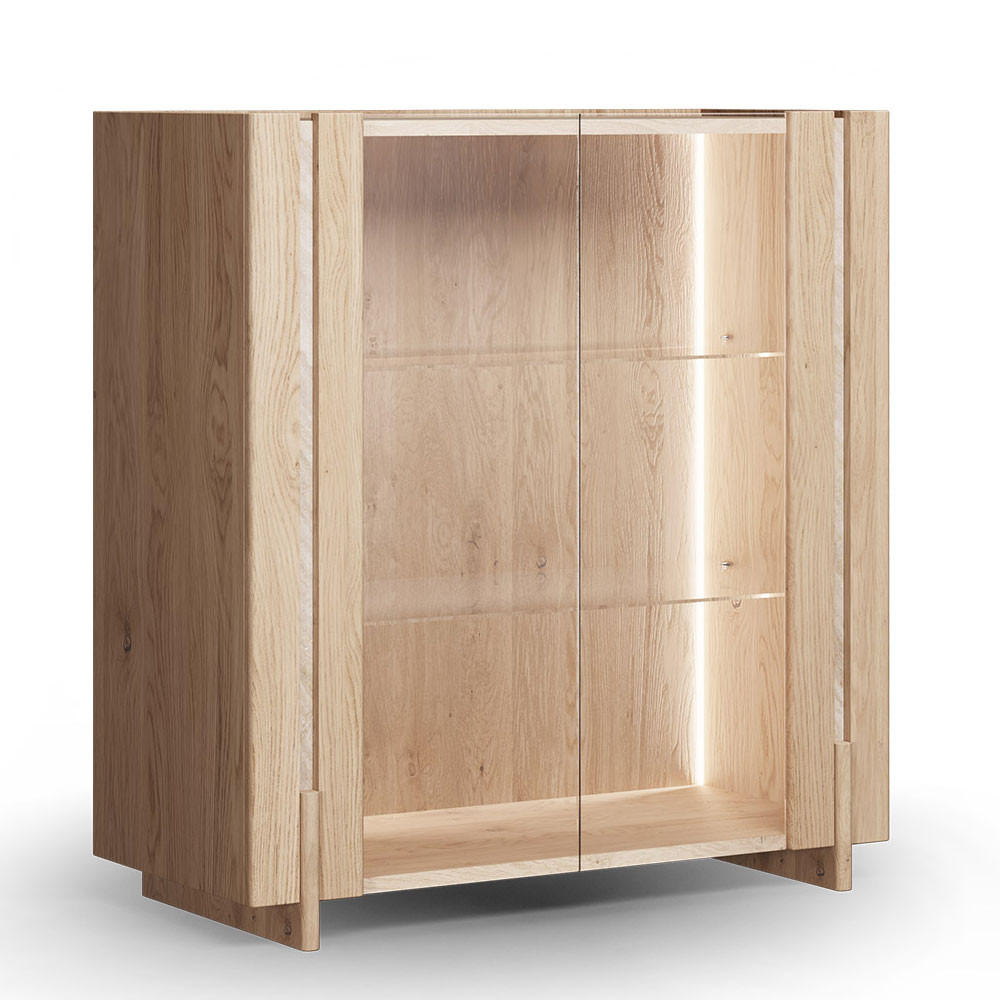VITRINE Travertino Wildeiche gebleicht / Travertin Naturstein 100 / 46 / 106cm - Wildeiche, Glas/Holz (100/106/46cm) - Feldmann-Wohnen