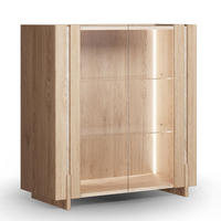 VITRINE Travertino Wildeiche gebleicht / Travertin Naturstein 100 / 46 / 106cm - Wildeiche, Glas/Holz (100/106/46cm) - Feldmann-Wohnen