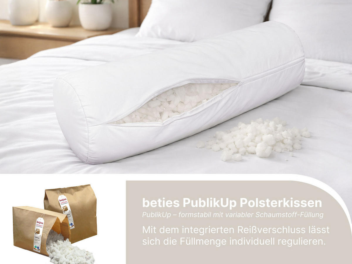 KISSENROLLE PublikUp gefüllt mit Schaumstoffflocken 25/70 cm - Weiß, Naturmaterialien/Textil (25/70cm) - beties Heimtextil