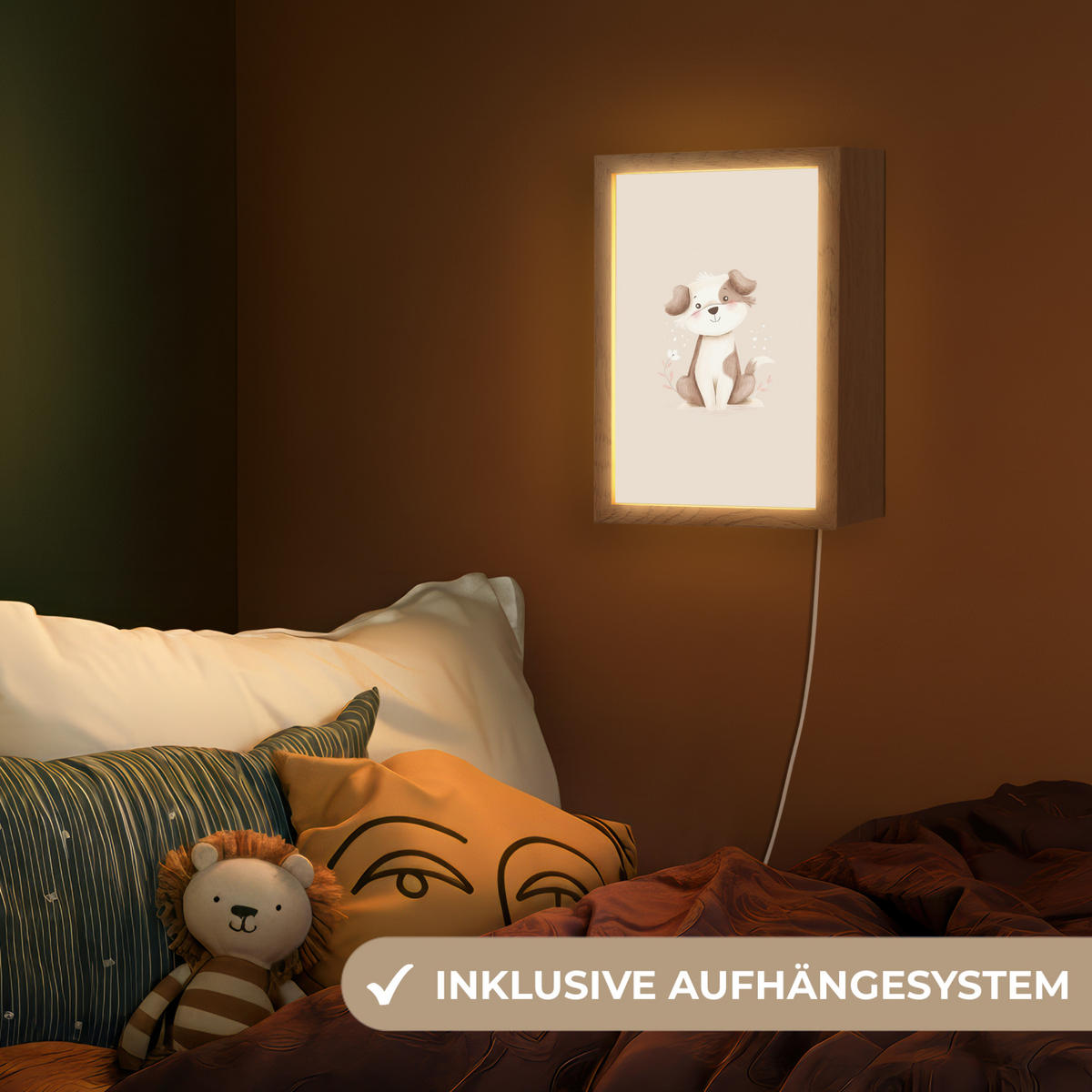 NACHTTISCHLAMPE Hund - Gefleckt - Braun 20x30 cm - Beige, Holzwerkstoff (8/20/30cm) - OnlyWow