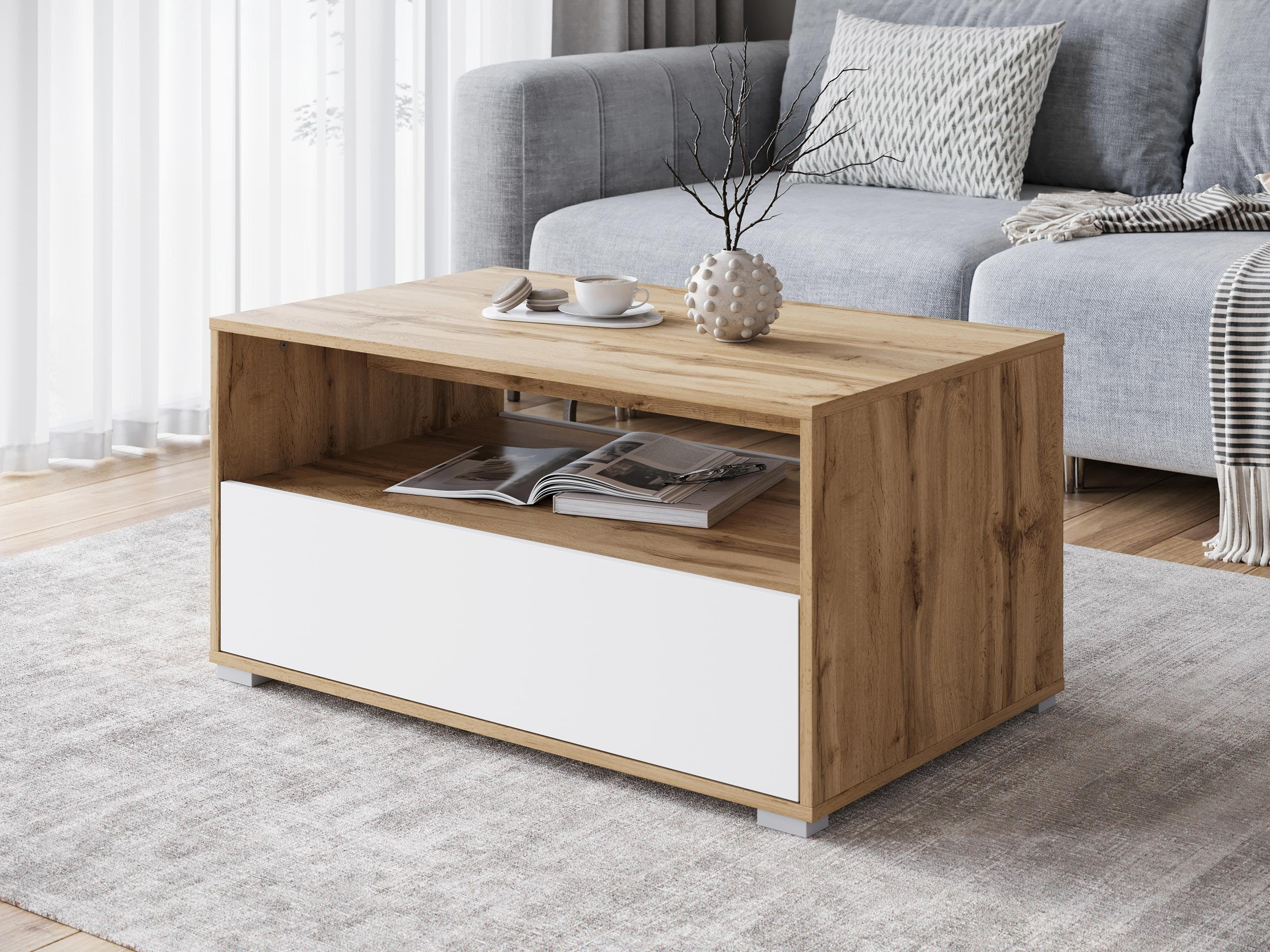 COUCHTISCH Nairobi II S02 - Eiche Wotan/Alufarben, Holzwerkstoff/Kunststoff (55/90/45cm) - MIRJAN24
