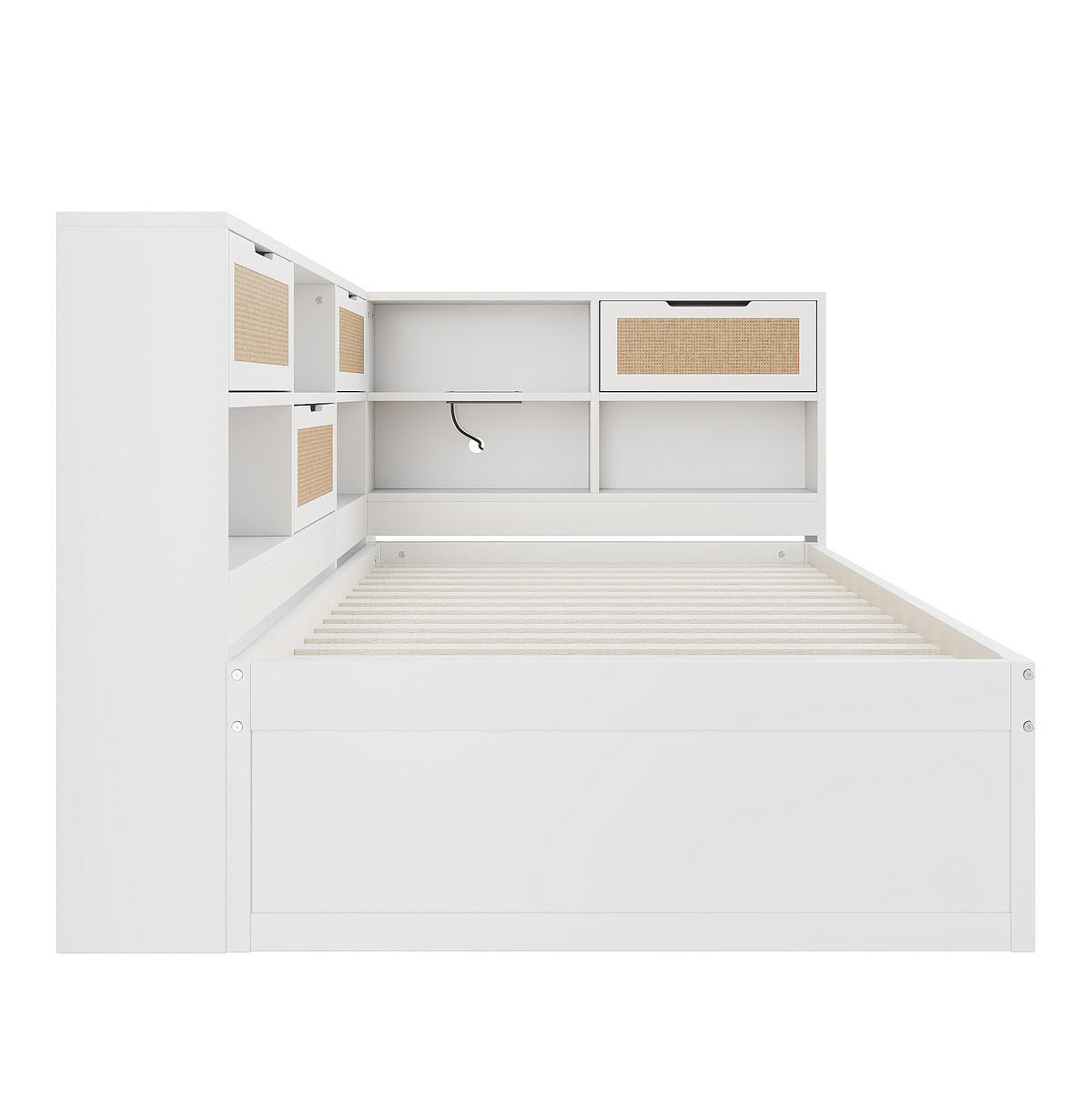 SCHLAFSOFA 90/200 cm mit Ausziehbett 90/190 cm, Stauraum und Ladeanschlüssen, Weiß - Weiß, Holzwerkstoff (225/92/116cm) - Redom