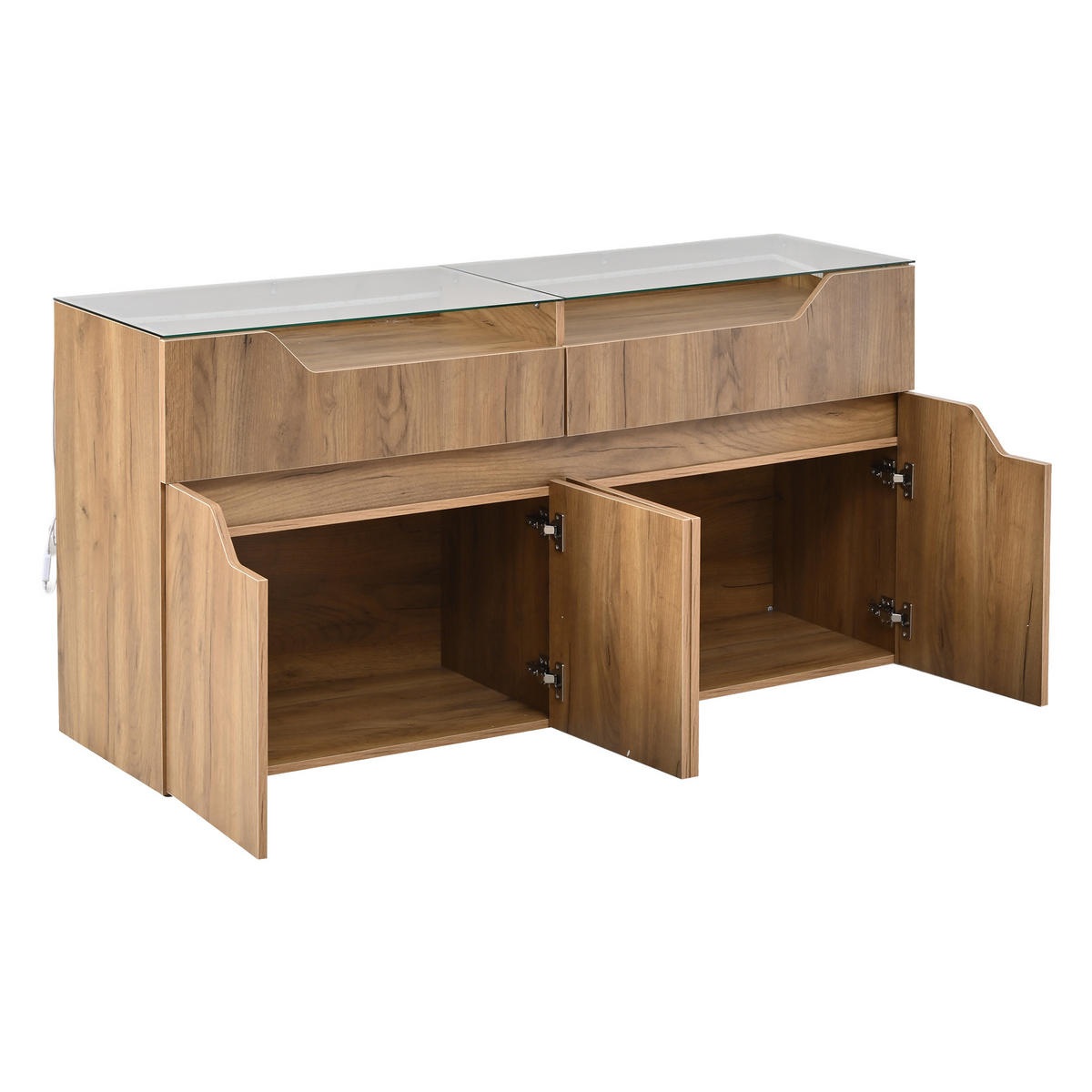 SIDEBOARD Naturholzoptik aus MDF mit gehärteter Glasplatte und App-gesteuerter USB-LED 140 × 40 × 70 cm - Naturfarben, Holzwerkstoff (140/70/40cm) - Luhomfu