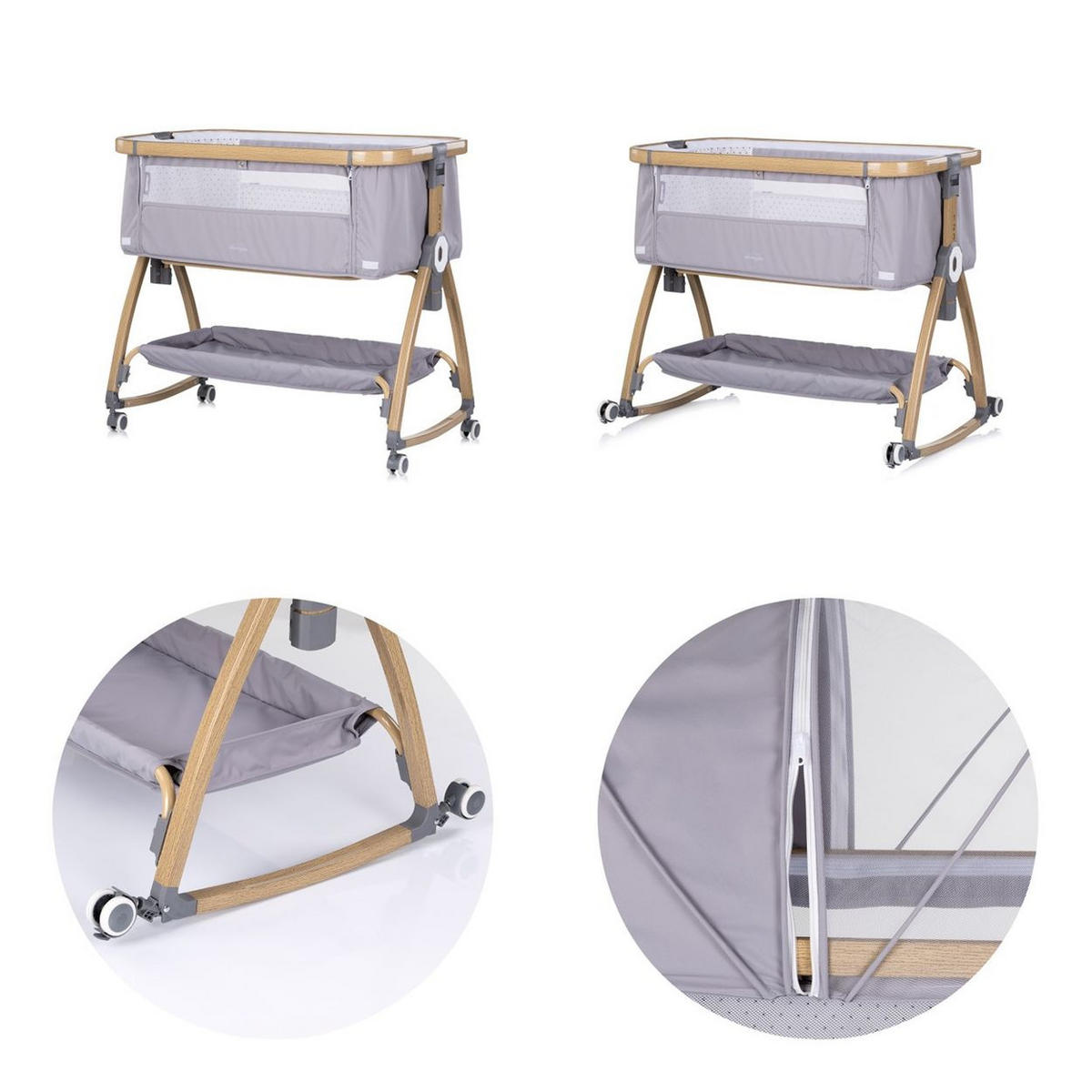 BEISTELLBETT Charisma grau 84 x 49 cm, Wiegenfunktion, höhenverstellbar, Anti-Reflux, Moskitonetz - Grau, Metall (49/84cm) - Chipolino