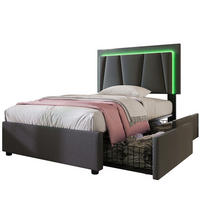 POLSTERBETT 90/200 cm grau mit LED-Beleuchtung und zwei Schubladen - Grau, Holz (90/200cm) - OKWISH