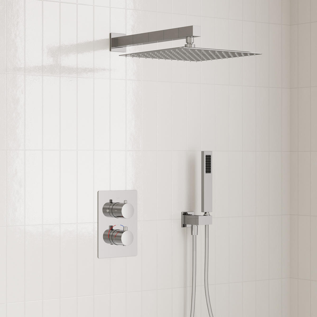 DUSCHARMATUR SFS-5010 Chrom, Unterputz, Thermostat, 300-mm-Kopfbrause, Handbrause, 400-mm-Duscharm, 1500-mm-Schlauch - Chromfarben, Metall (30/21/40cm) - Everstein