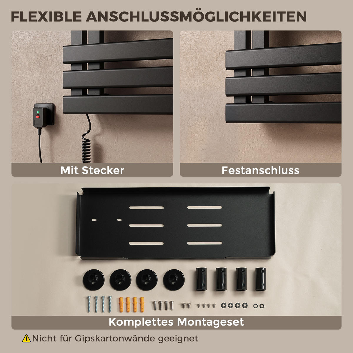 HEIZKÖRPER Elektrisch 100/50 cm Schwarz 335 W mit WLAN, Ablage und Carbon-Heizung - Schwarz, Metall (50/100/18.5cm) - S'AFIELINA