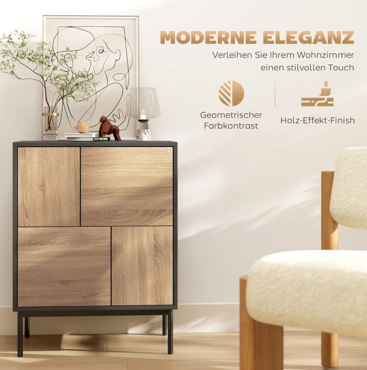SIDEBOARD 60/35/78 cm Schwarz aus Holz und Metall mit Push-to-open-Funktion - Schwarz, Holz (35/78/60cm) - OKMYHOME
