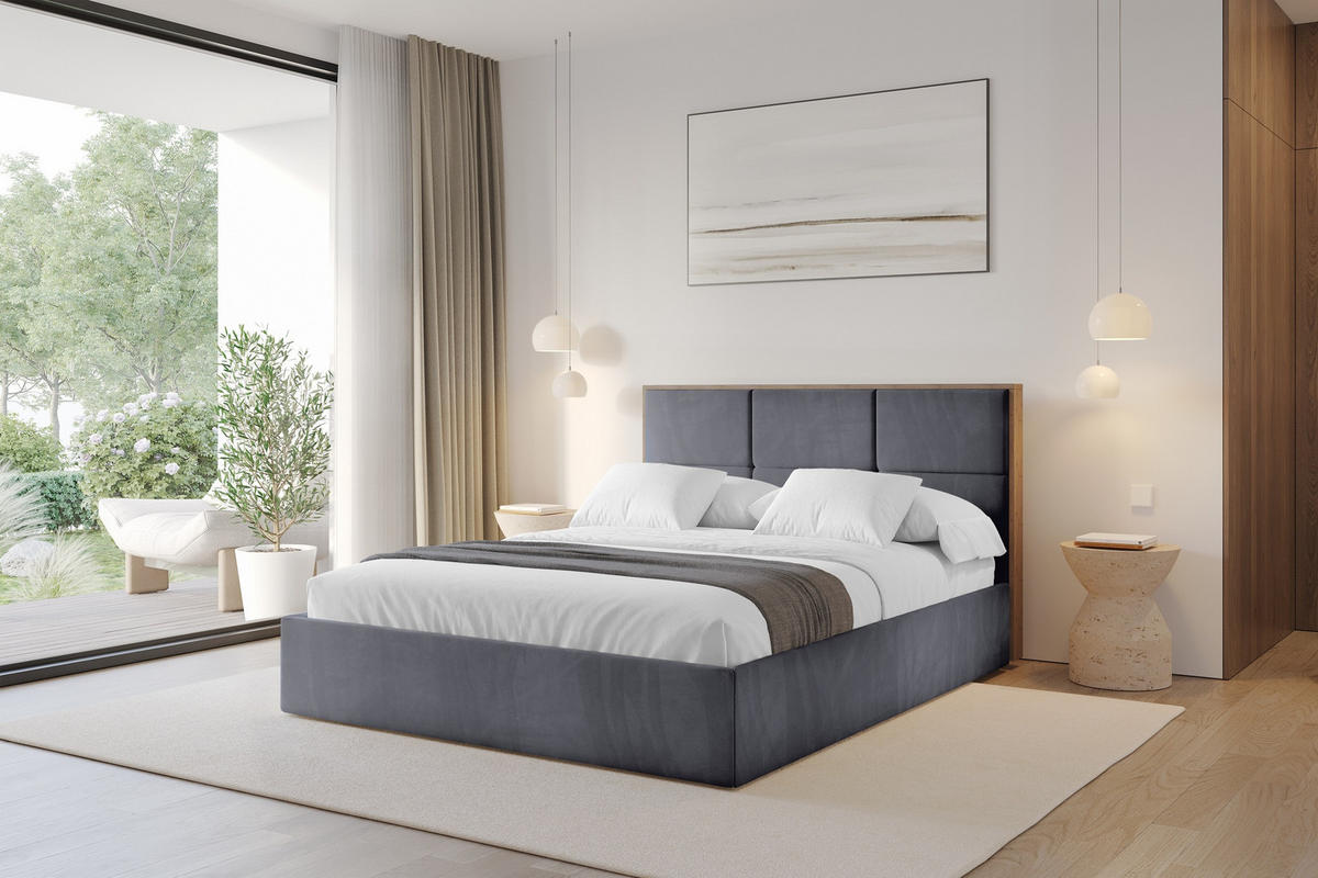 POLSTERBETT mit Bettkasten und Lattenrost, Bett mit Matratze H3/H4 - LILA 140x200 Dunkelgrau - Dunkelgrau, Holzwerkstoff/Textil (140/200cm) - ALTDECOR