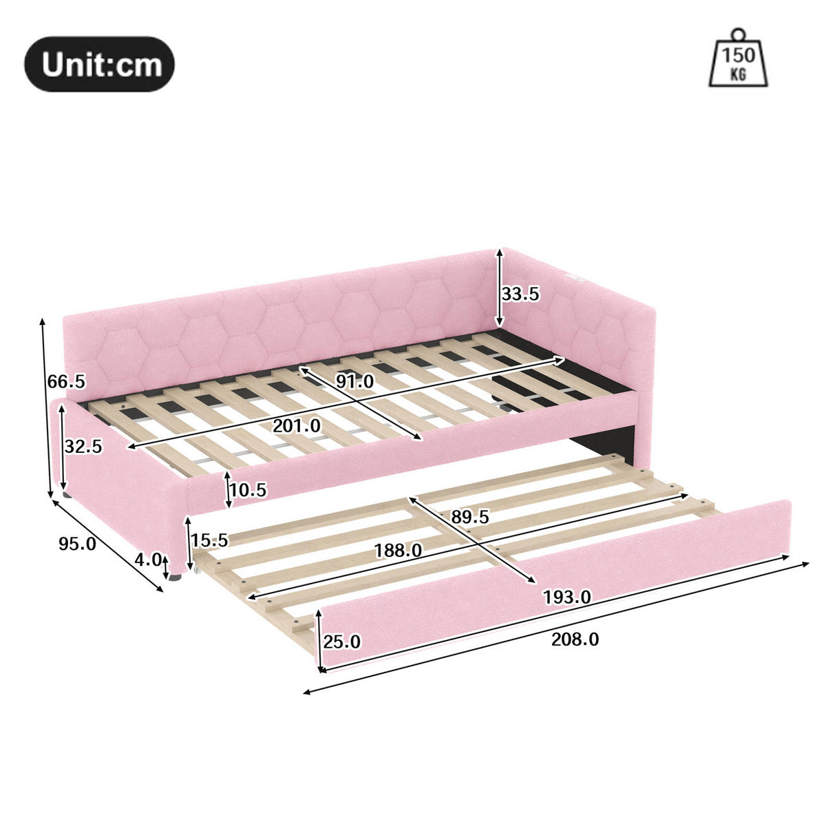 POLSTERBETT 90/200 cm Rosa aus Boucle mit Ausziehbett - Rosa, Textil (90/200cm) - OKMYHOME