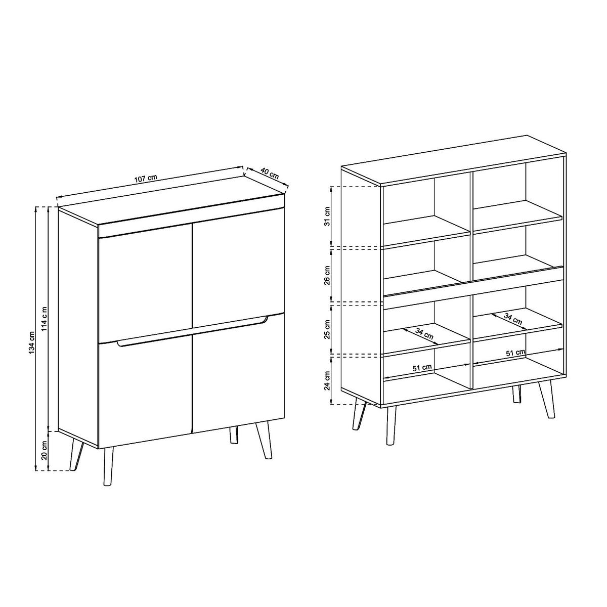SIDEBOARD SUDBURRY KOM1-4D Fronten, aus MDF-Platte, Eiche - Eichefarben, Holzwerkstoff/Kunststoff (107/134/40cm) - Komodee