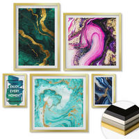 WANDBILDER 5er Set - 50x50 cm & 20x30 cm & 40x60 cm Goldrahmen - Abstrakte Muster in Rosa, Grün und Blau - Goldfarben, Kunststoff (40/60cm) - ArtPrintCave