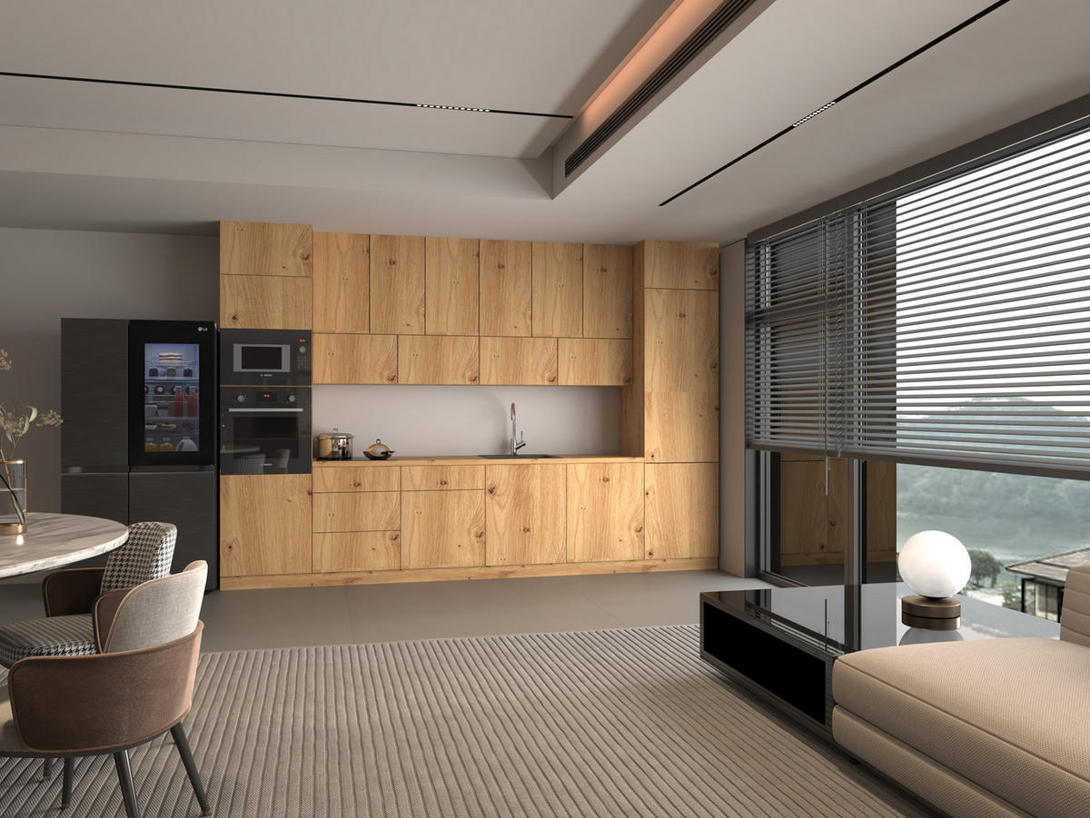 KÜCHENZEILE 360 - Langen KL3-M360 in Artisan Eiche - Schwarz/Eiche Artisan, Holz (360/248/58cm)