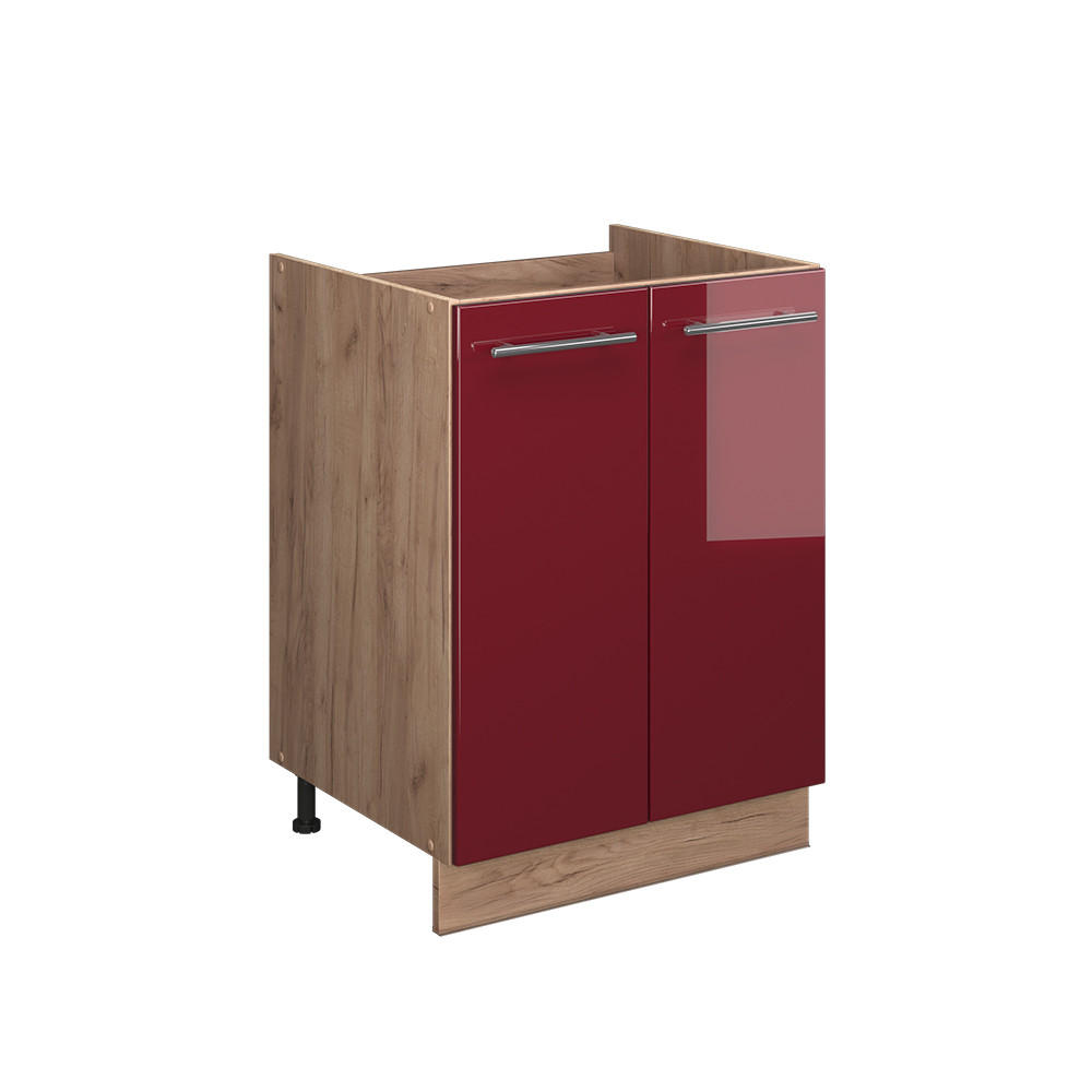 DISKBÄNKSSKÅP Fame-Line, Bordeaux högblank/Goldkraft ek, 60 cm Bordeaux, Ekfärgad 82/60/51.6 cm