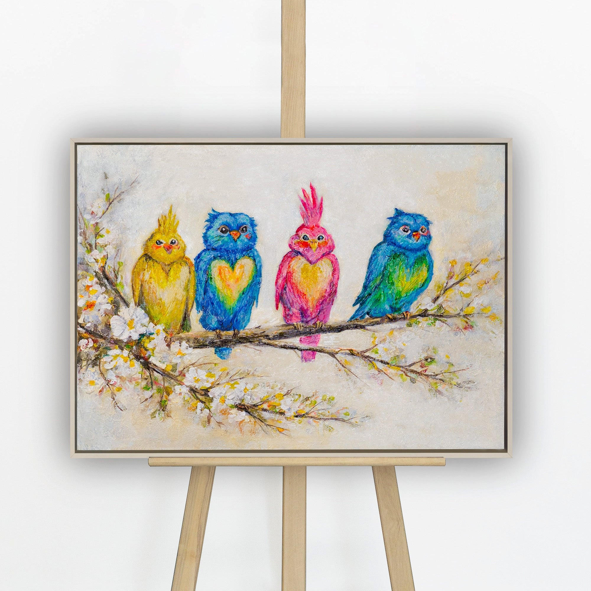 GEMÄLDE Vogelgesellschaft Schattenfugenrahmen Beige 70x50 cm - Beige, Holz (70/50cm) - YS-art gallery