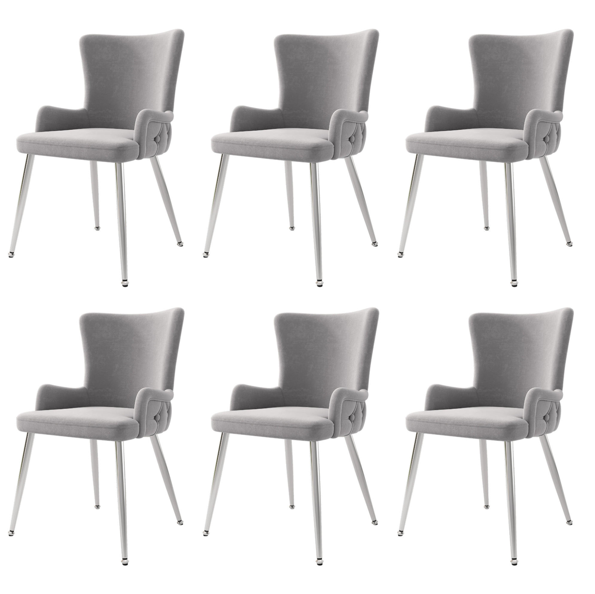 ESSZIMMERSTUHL 6er-Set Samt Grau mit Metallbeinen - Grau, Metall (47/85/49.2cm) - Meubliv