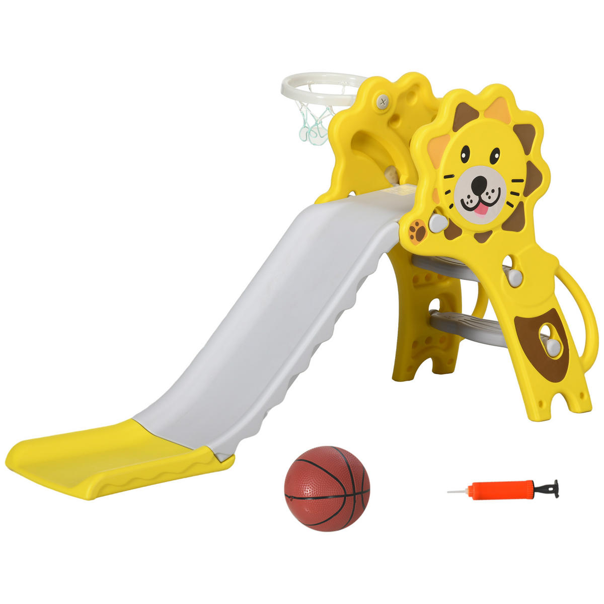 KINDERRUTSCHE DE-17969 3-in-1 mit Basketballkorb, für 18-36 Monate Gelb/Grau - Gelb, Kunststoff (127/187.96/332.74cm) - ComfortXL