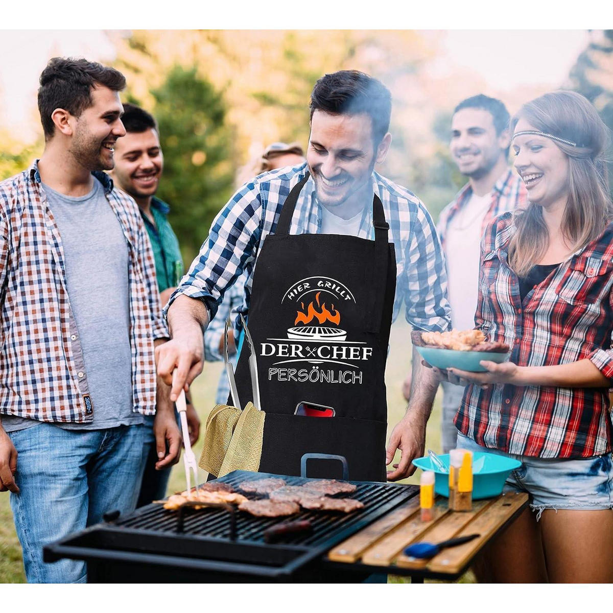 GRILLBESTECK Set 20-teilig Edelstahl mit Schürze und Koffer - Multicolor, Metall (38.3cm)