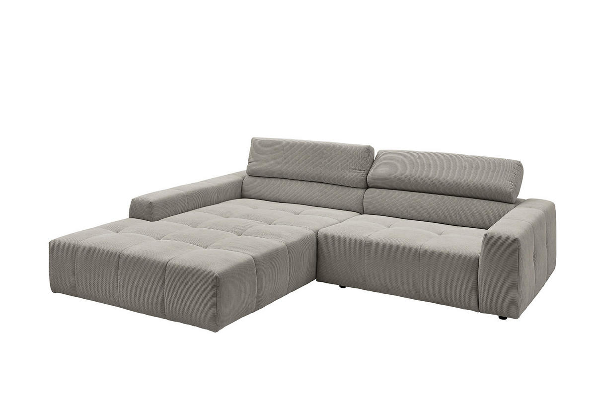 ECKSOFA MIT MOTORISCHEM SITZVORZUG RENO Grau Cord - Schwarz/Grau, Kunststoff/Textil (258/217cm) - KAWOLA