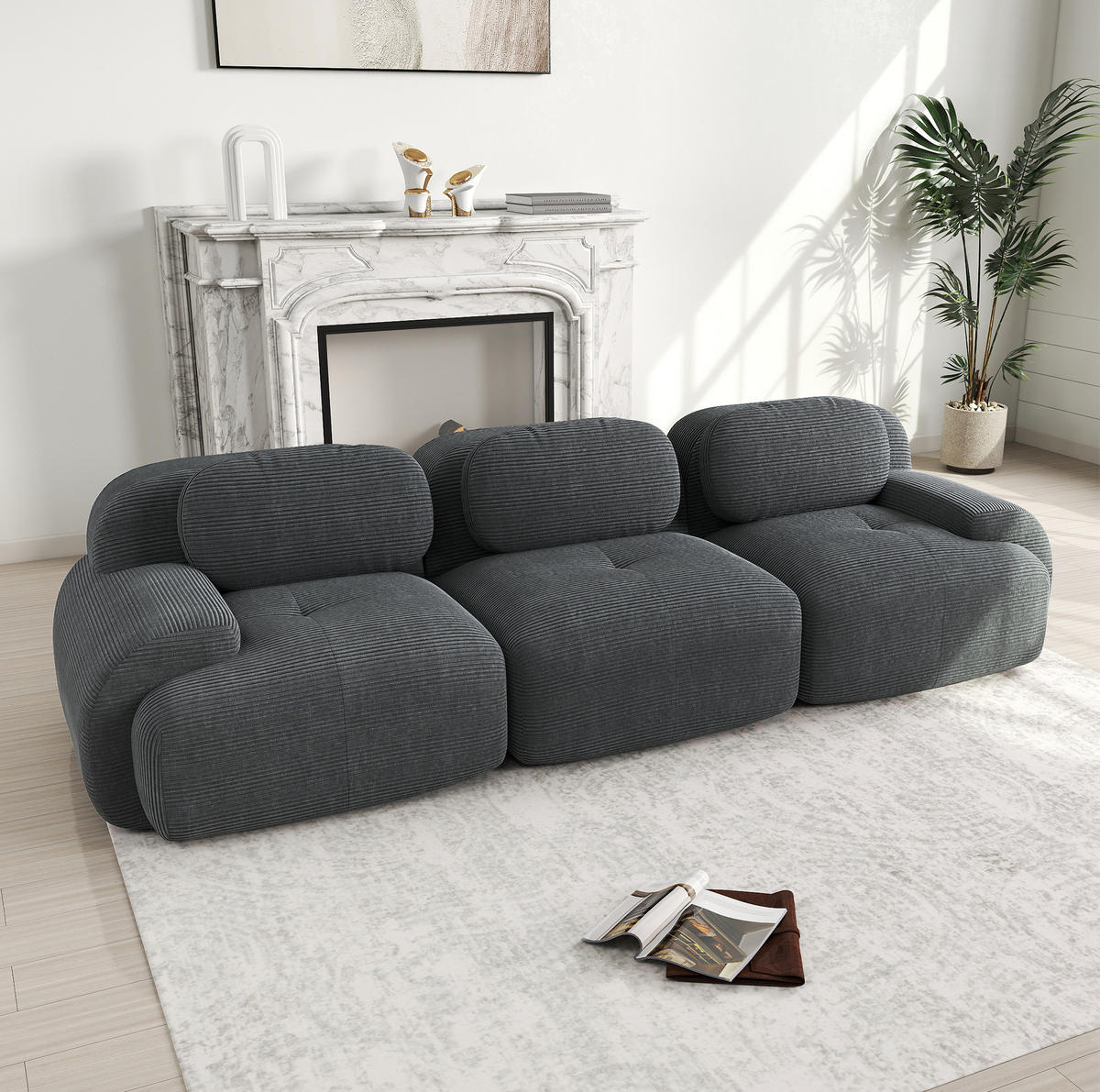 SOFA modular rahmenlos aus Cord Grey - Grau, Textil (298/75/103cm) - IVMEU