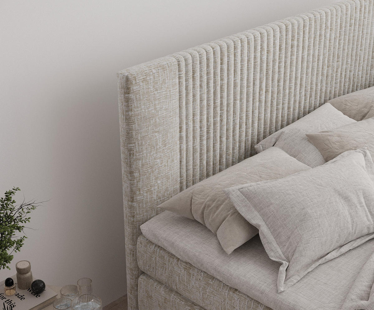 BOXSPRINGBETT Bergamo Beige 160/200 cm - Beige/Schwarz, Holz/Holzwerkstoff (160/200cm) - Maison de Reve