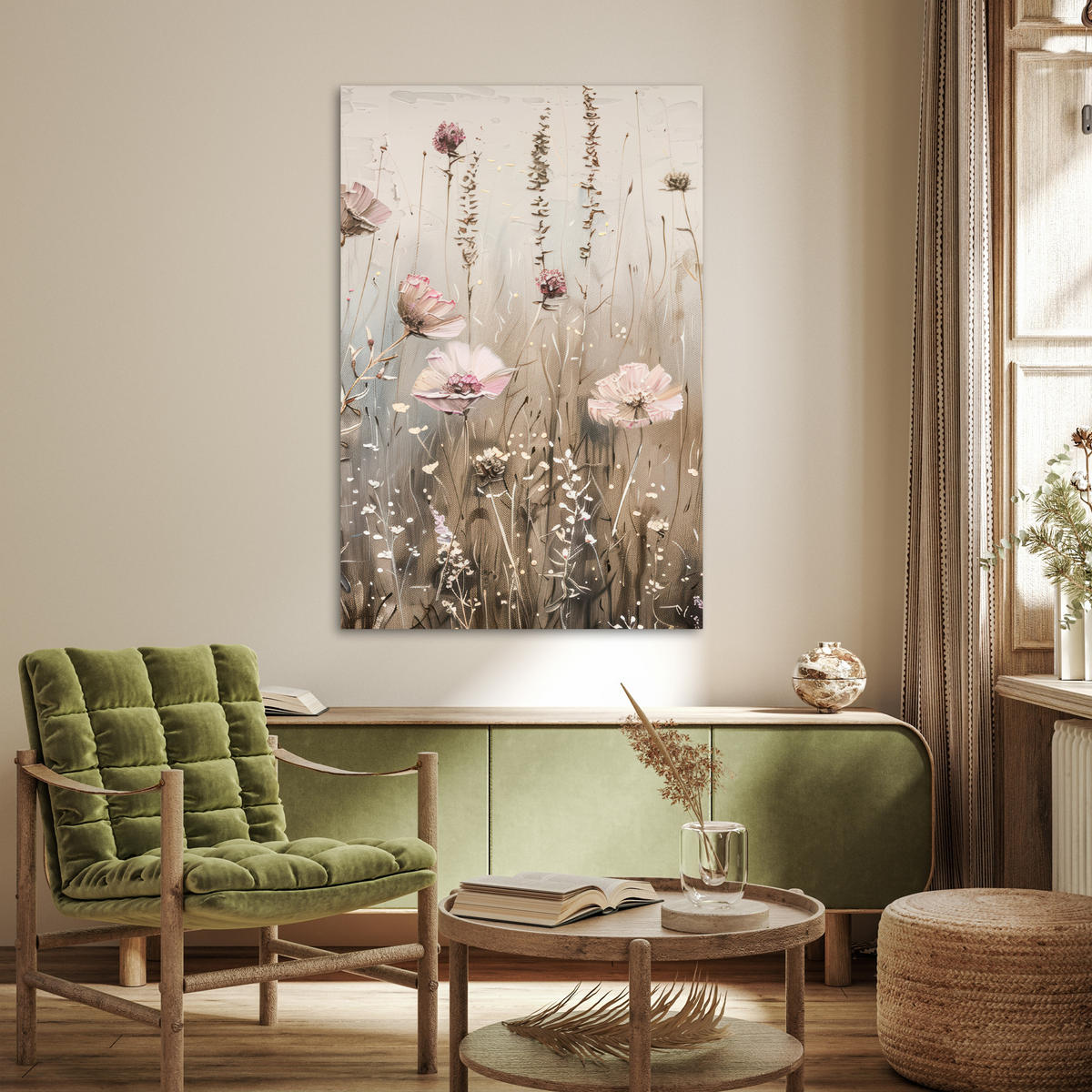 POSTER Blumen - Rosa - Modern - Beige 80x120 cm - Beige, Papier (80/120/0.1cm) - MuchoWow