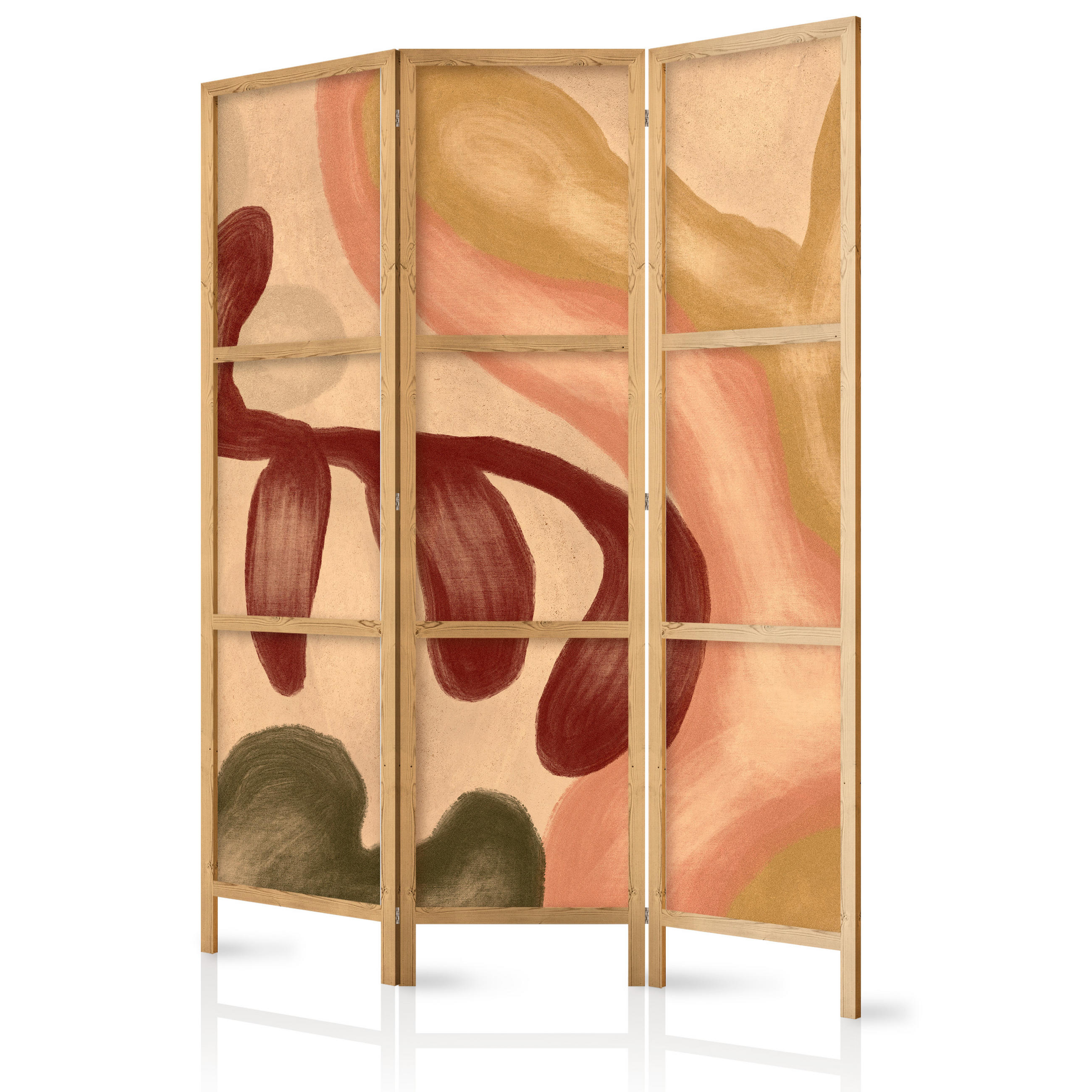 PARAVENT Japanischer 3-tlg 135x172 cm Retro Abstraktion - Multicolor, Holz/Textil (135/172/3cm) - Muralo