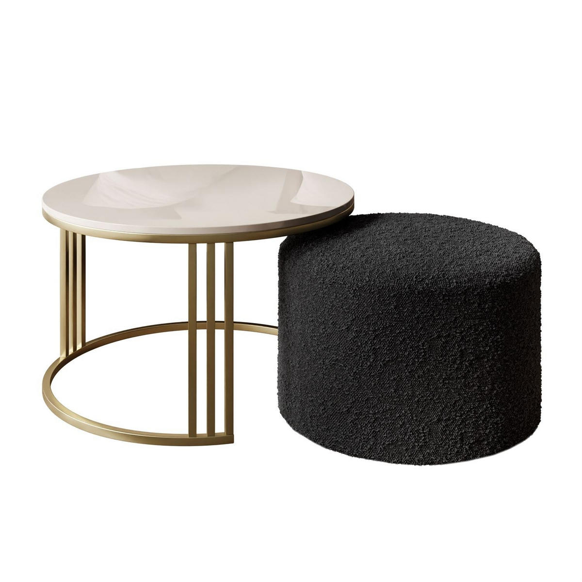 COUCHTISCH mit Hocker LORI Hochglanz gebürstetes Gold/glänzender Kaschmir/Coral 60 - Kaschmir, Metall (70/70/49cm) - Lookway
