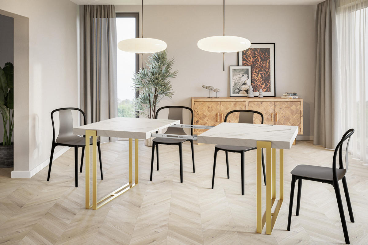 ESSZIMMERTISCH ROSA, ausziehbarer Tisch 180-280X90X77 cm, Farbe: MARMUR, mit Metallbeinen in Farbe Gold - Goldfarben/Hellgrau, Holzwerkstoff (180/90/77cm) - Alpi-Möbel