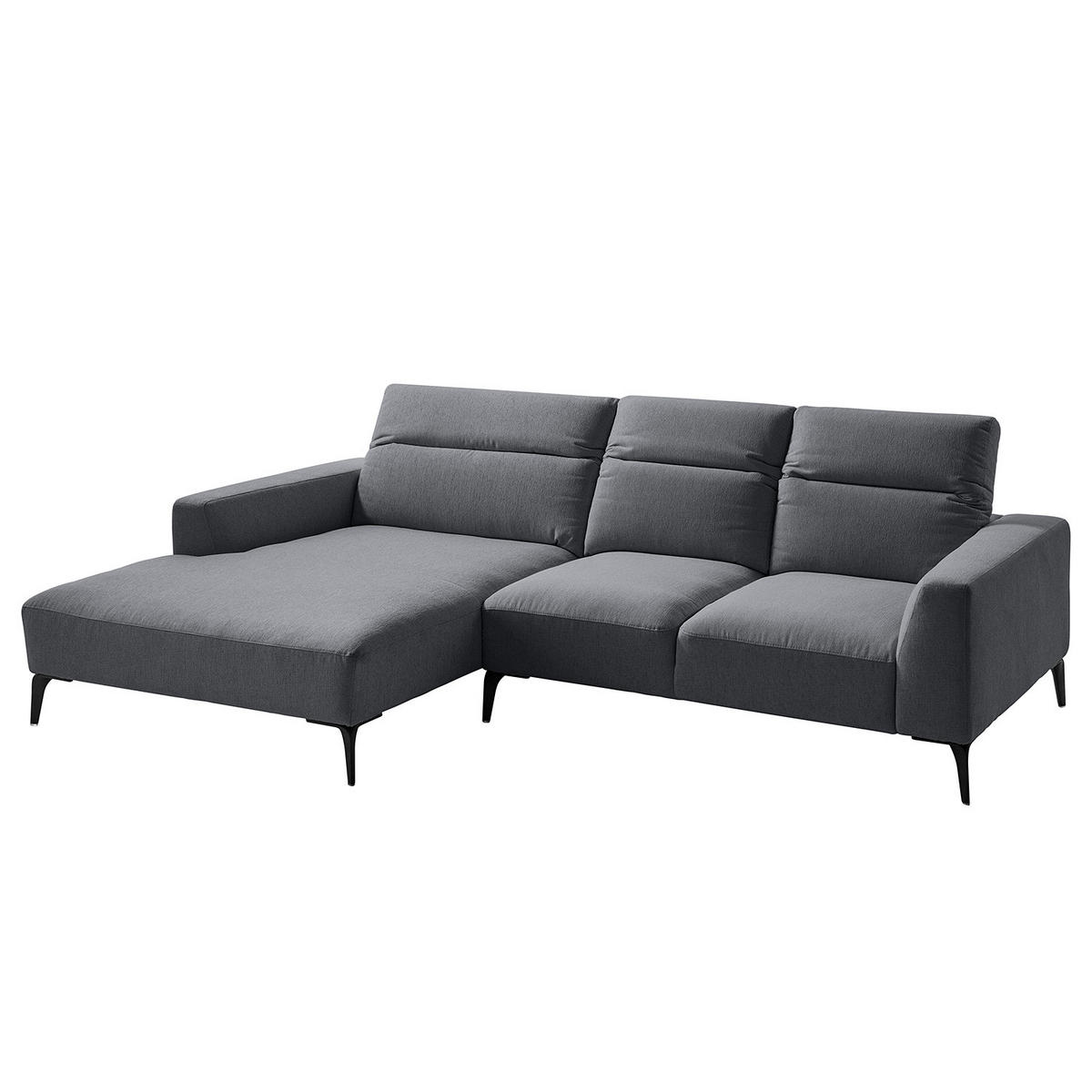ECKSOFA mit Longchair - Schwarz/Grau, Textil/Metall (265/180cm) - home24