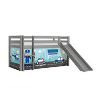 HOCHBETT mit Rutsche Karolina Massivholz Grau Textilset Polizei - Grau/Hellblau, Holz (90/200cm) - 58aufmkessel