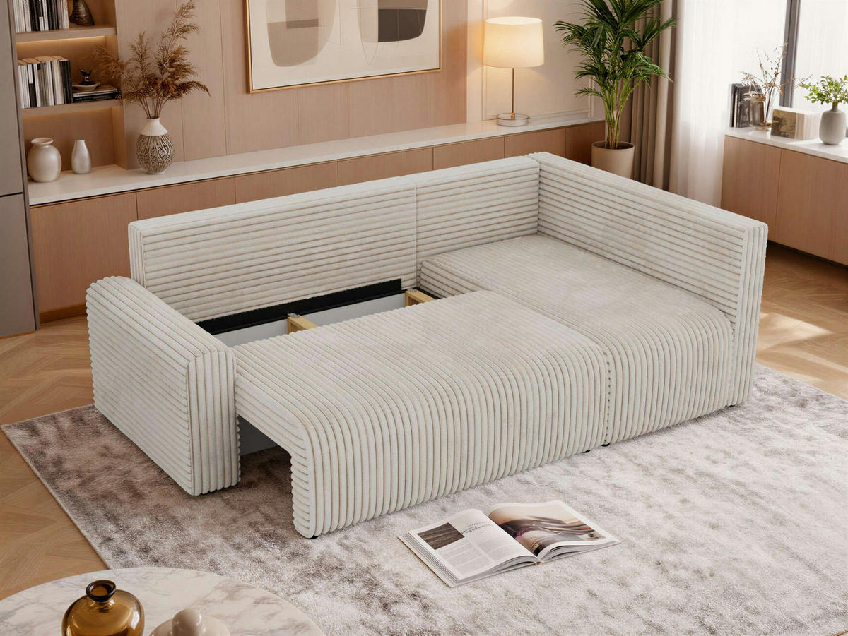 ECKSOFA NESSARO COR L - Beige Cord - Rechts - Beige/Schwarz, Kunststoff/Textil (240/151cm) - MKS