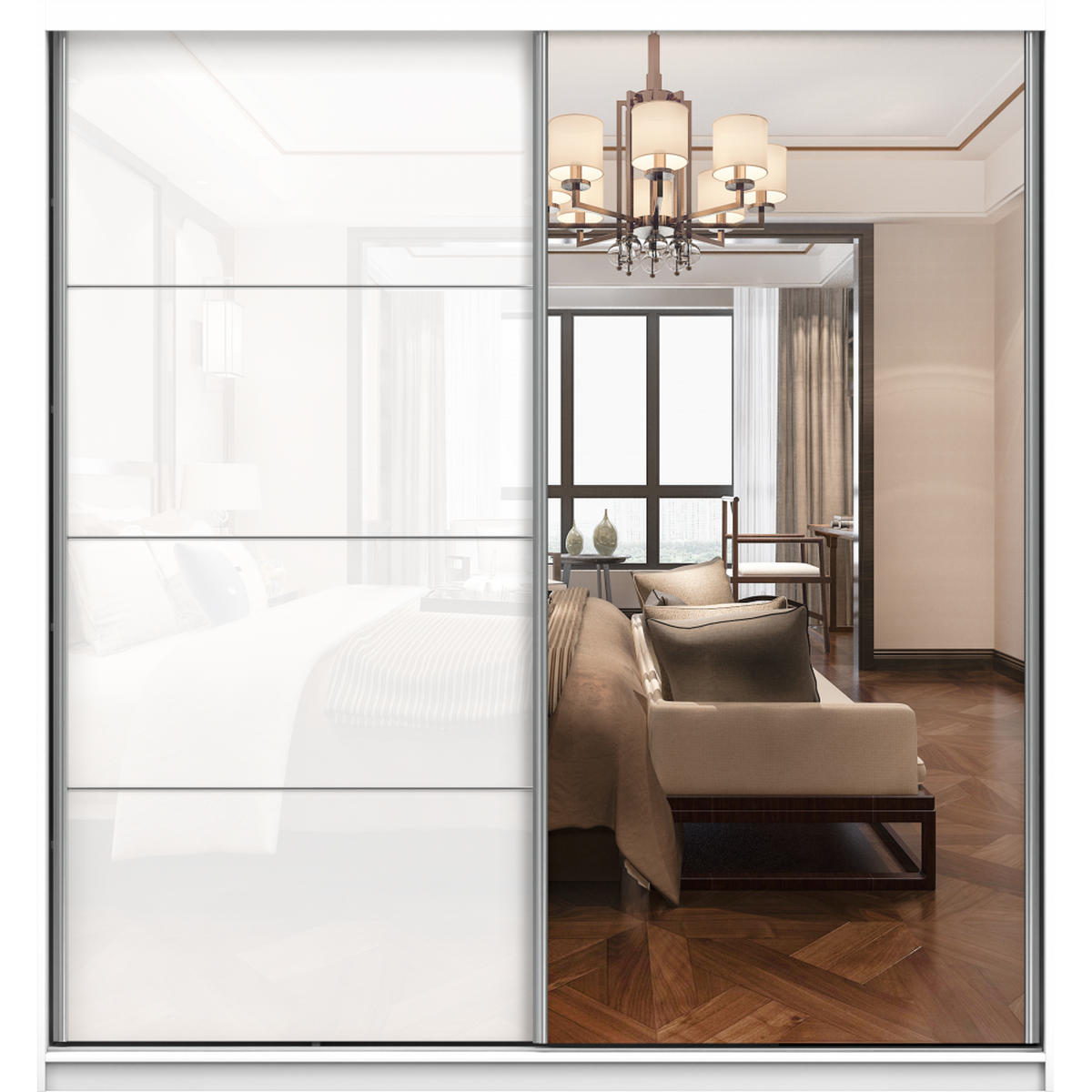 SCHWEBETÜRENSCHRANK 203/218/61cm 2-türig Pola 35 Weiß,Weiß Semigloss - Alufarben/Weiß, Glas/Holzwerkstoff (203/218/61cm) - imoebel24