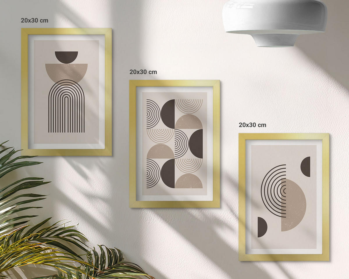 BILDER SET 3er Set - 20x30 cm Goldrahmen - Abstrakte Minimalismusmuster - Goldfarben, Kunststoff (20/30cm) - TULUP