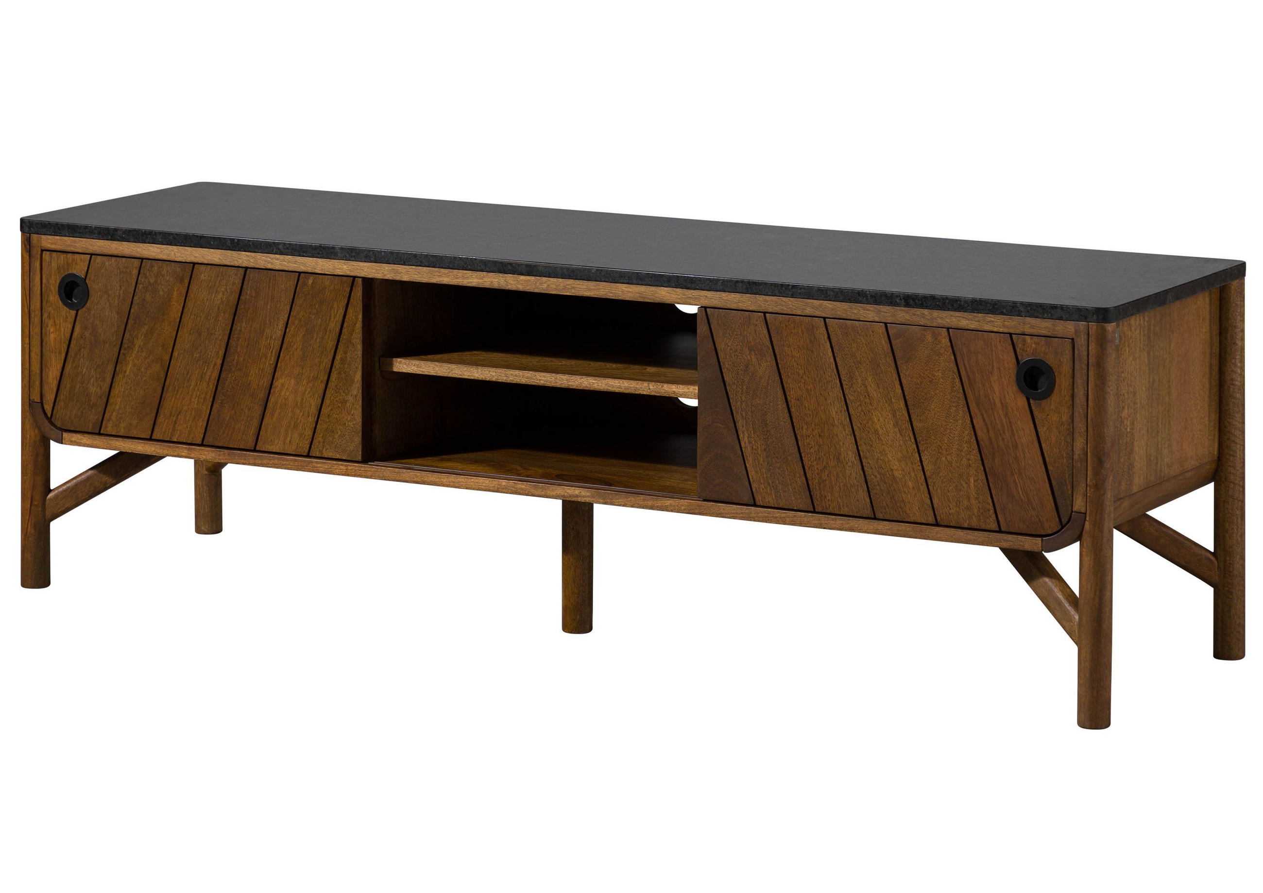 TV-BOARD Mango 160x45x50 braun geölt / dunkler Granit LOS ANGELES #101 - Braun, Holz (45/50/160cm) - Massivmoebel24