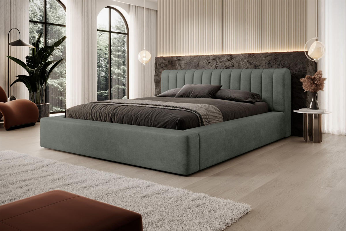 POLSTERBETT Peoria Stoff Macau - Grün, Holzwerkstoff/Textil (140/200cm) - Fun Möbel