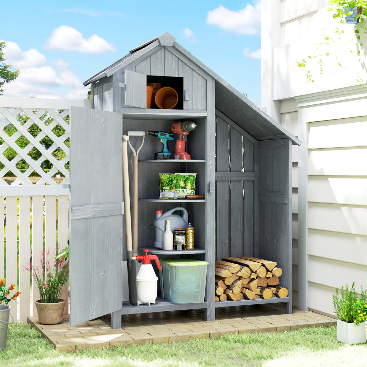 GARTENSCHRANK DE-09256 mit Asphaltdach und Einlegeboden Grau - Grau, Holz (51.5/180/129cm) - ComfortXL